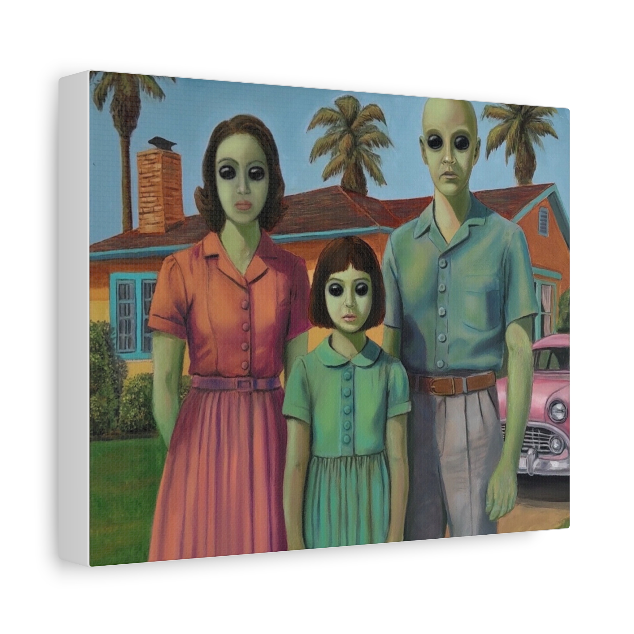 Case 13 Alien Family Matte Canvas Wall Art — Retro Suburban Portrait - Image 2