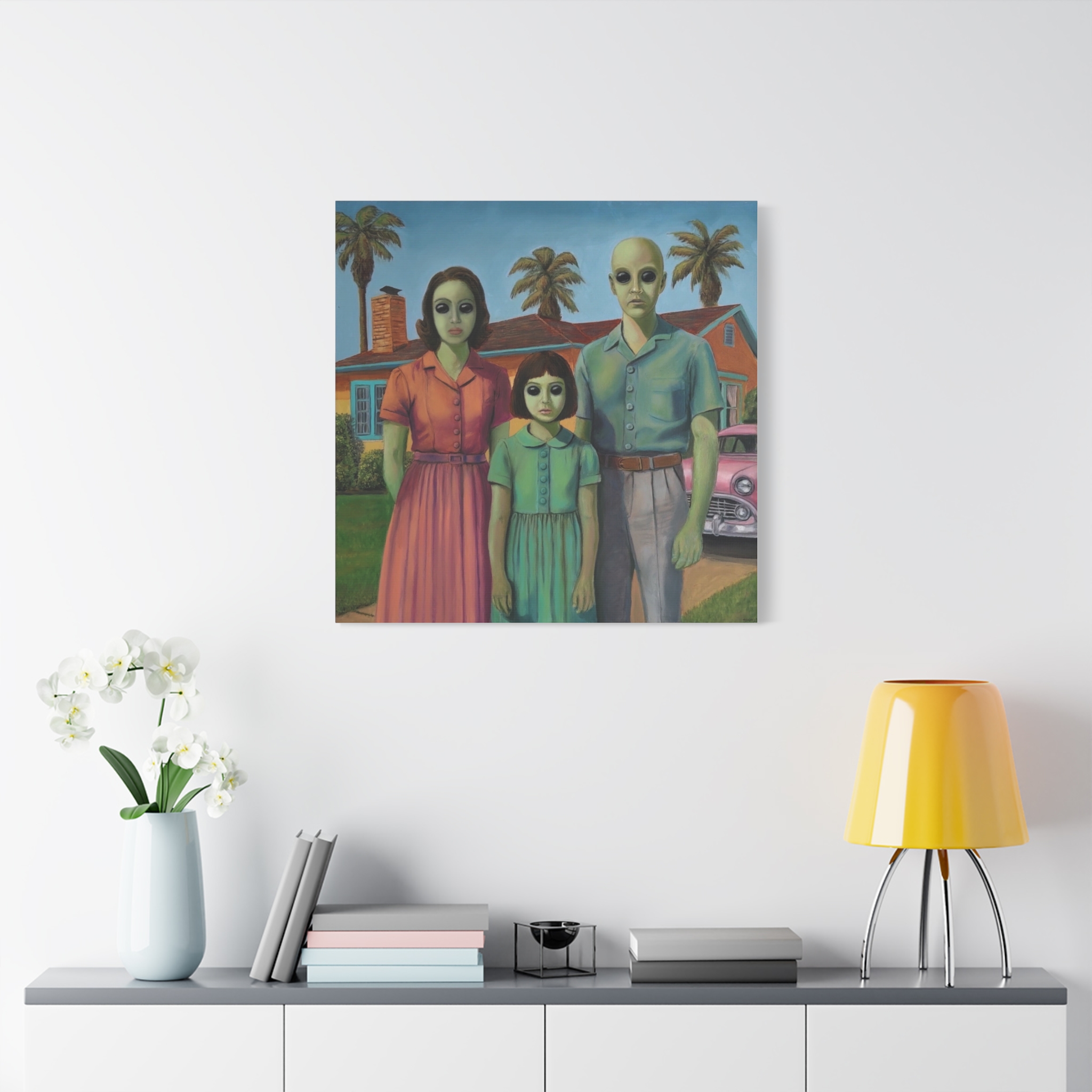 Case 13 Alien Family Matte Canvas Wall Art — Retro Suburban Portrait - Image 29