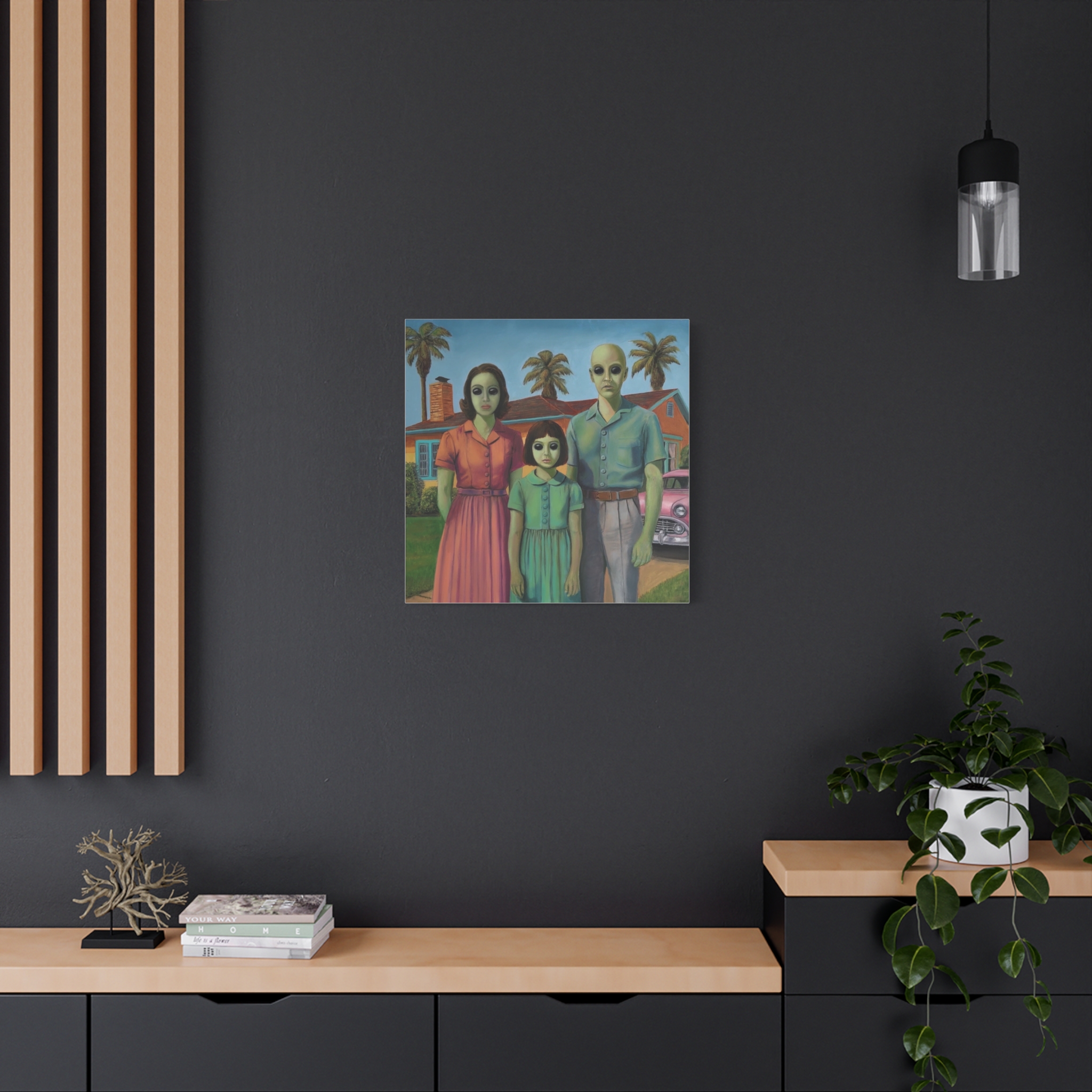 Case 13 Alien Family Matte Canvas Wall Art — Retro Suburban Portrait - Image 26