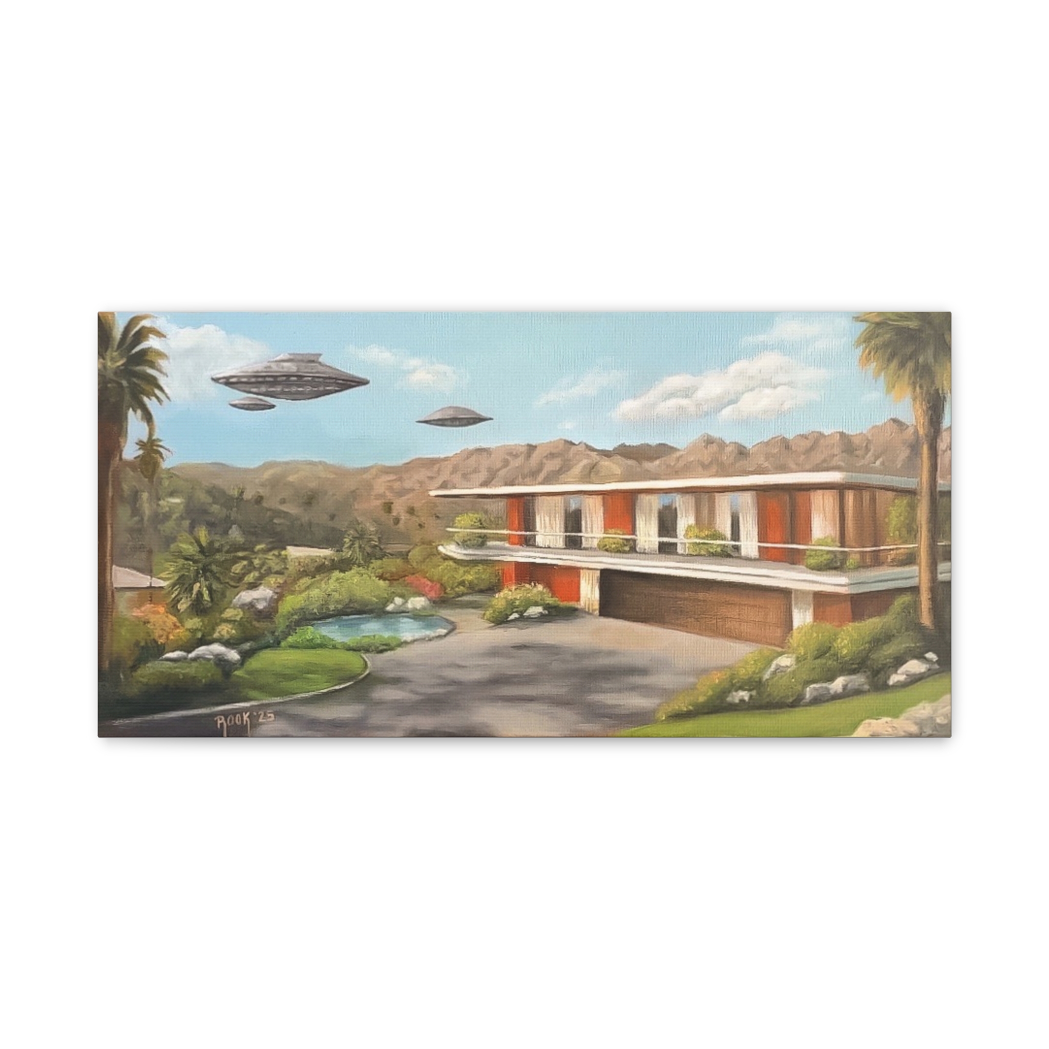 Case 11 Mid-Century UFO Landscape Canvas Print — Retro Desert Home Wall Art