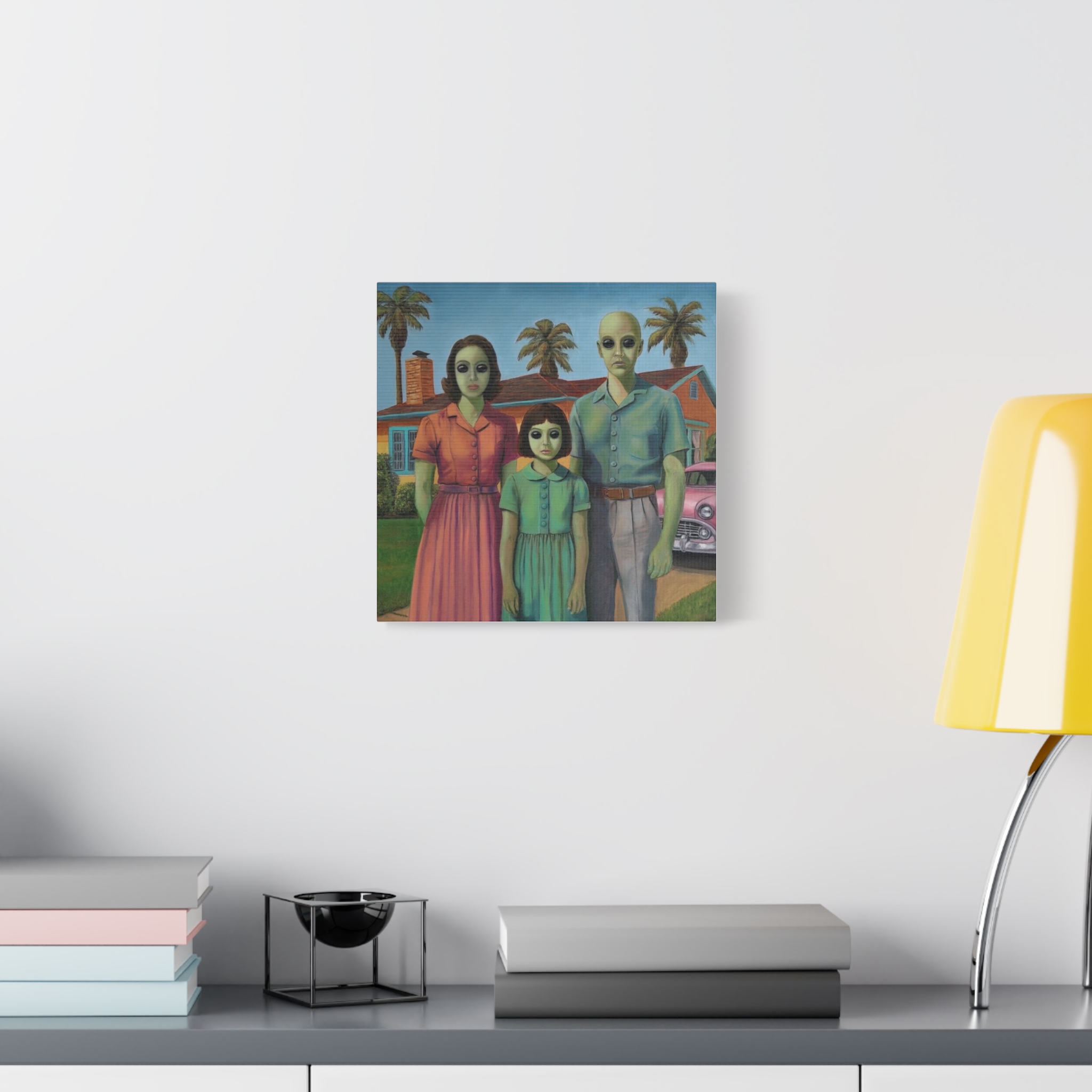 Case 13 Alien Family Matte Canvas Wall Art — Retro Suburban Portrait - Image 12