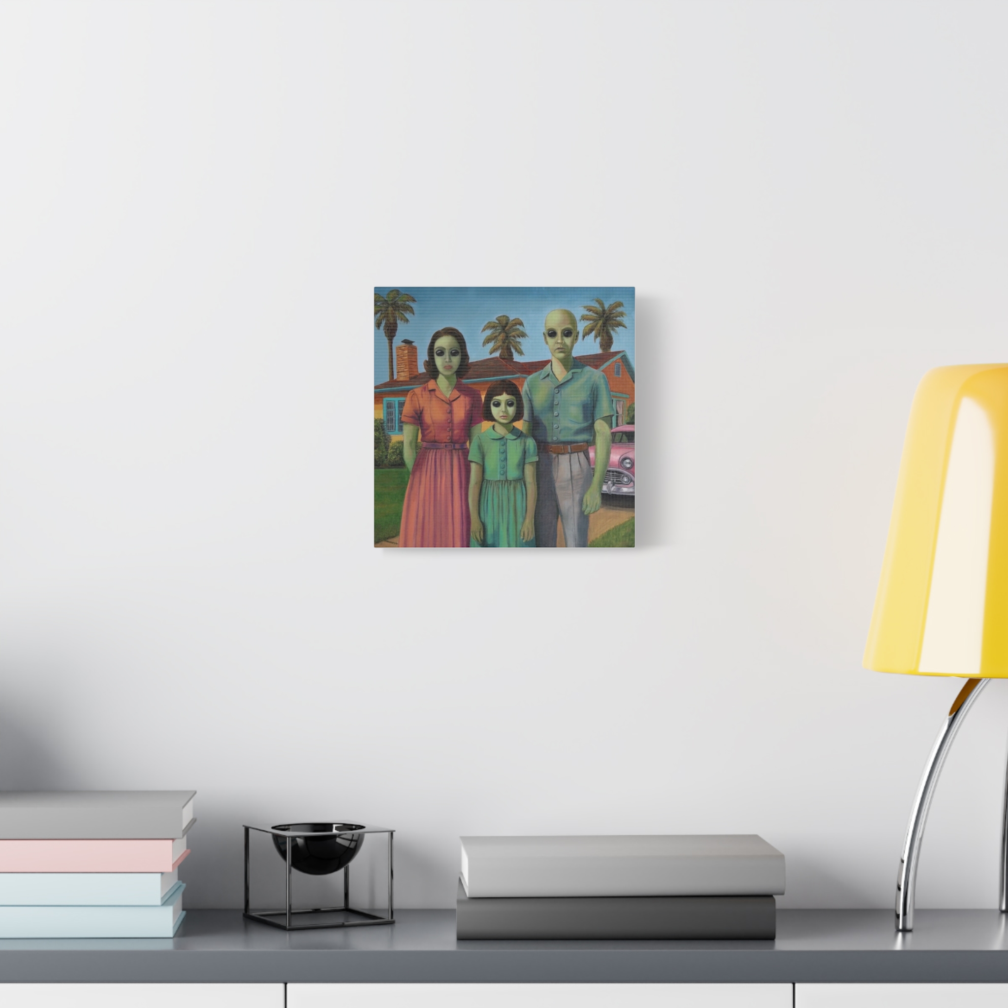 Case 13 Alien Family Matte Canvas Wall Art — Retro Suburban Portrait - Image 9