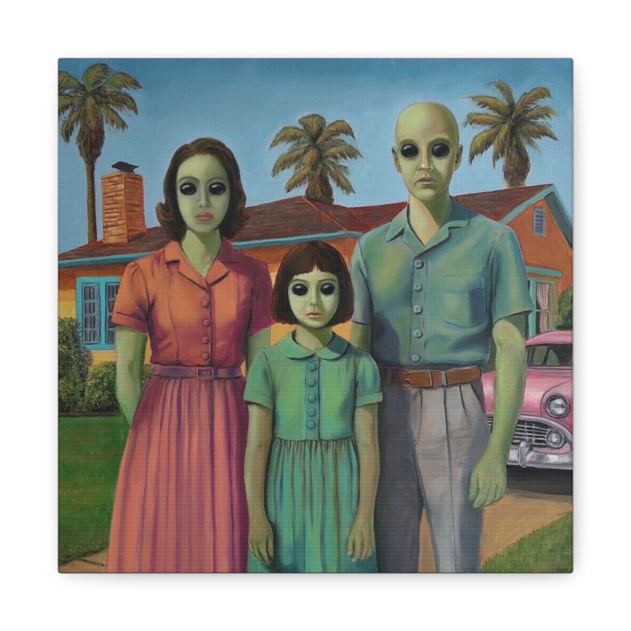 Case 13 Alien Family Matte Canvas Wall Art — Retro Suburban Portrait - Image 7