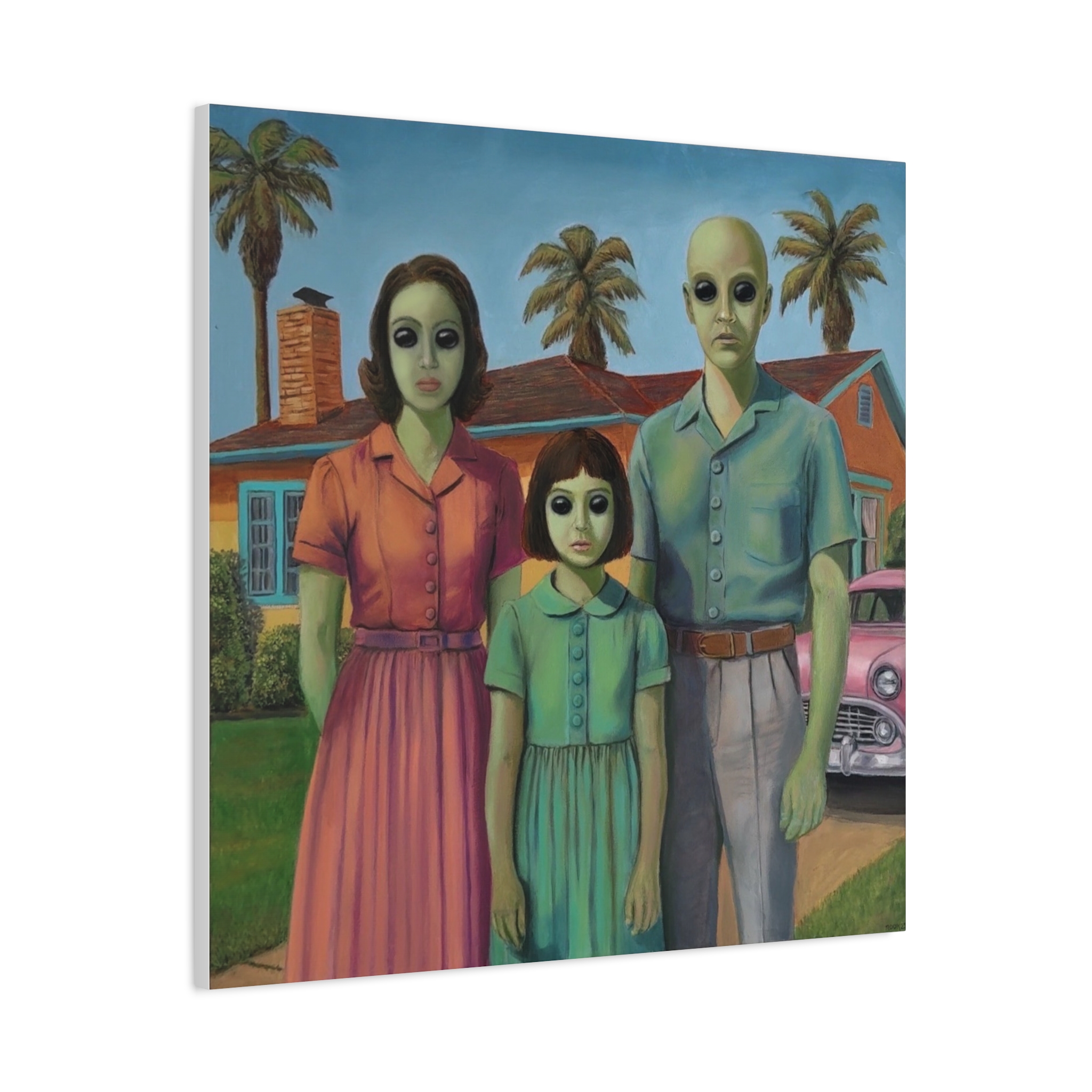 Case 13 Alien Family Matte Canvas Wall Art — Retro Suburban Portrait - Image 32