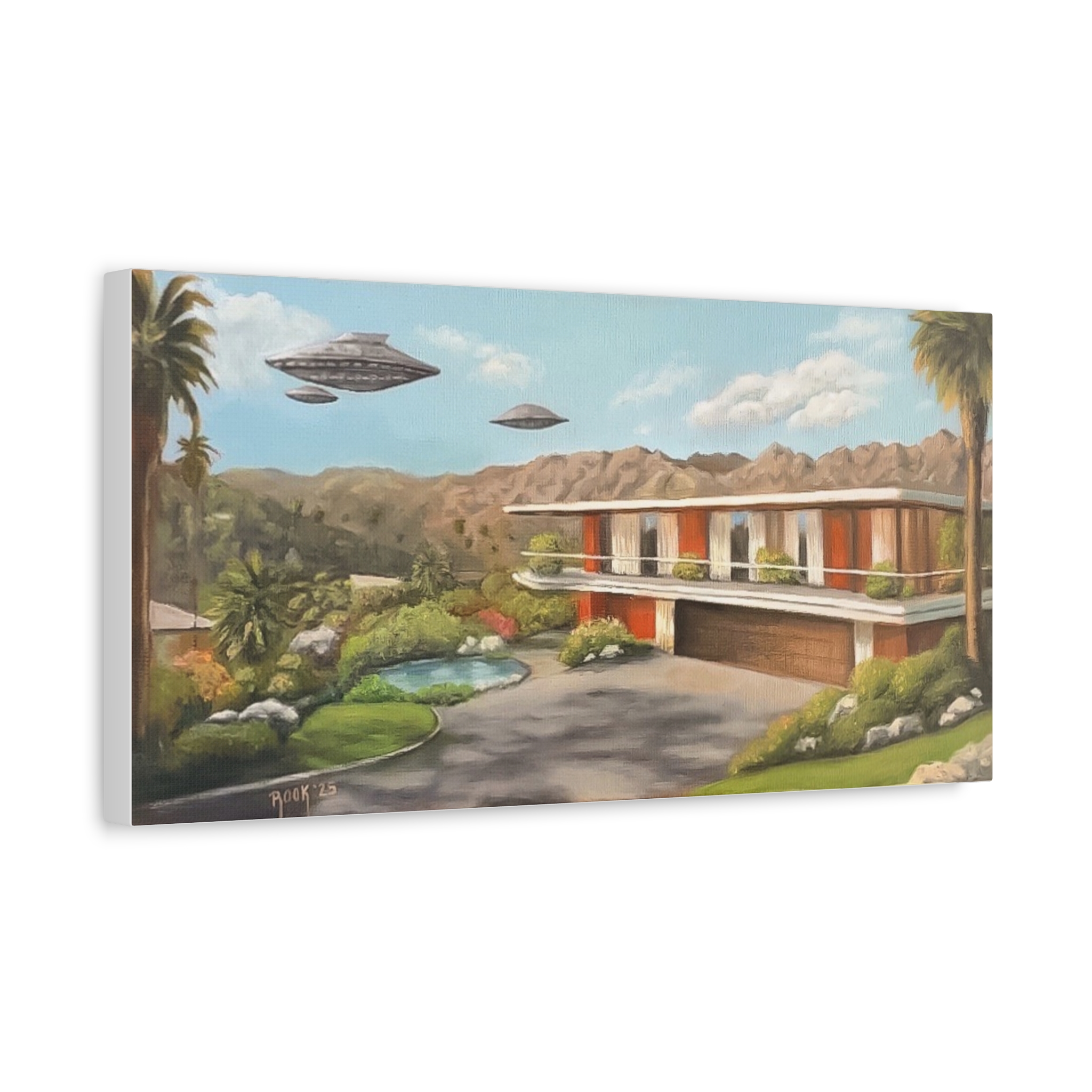 Case 11 Mid-Century UFO Landscape Canvas Print — Retro Desert Home Wall Art - Image 2
