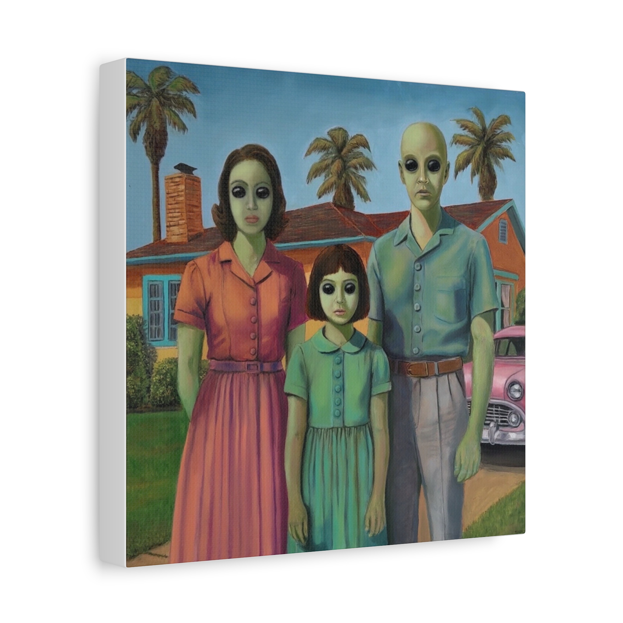 Case 13 Alien Family Matte Canvas Wall Art — Retro Suburban Portrait - Image 8