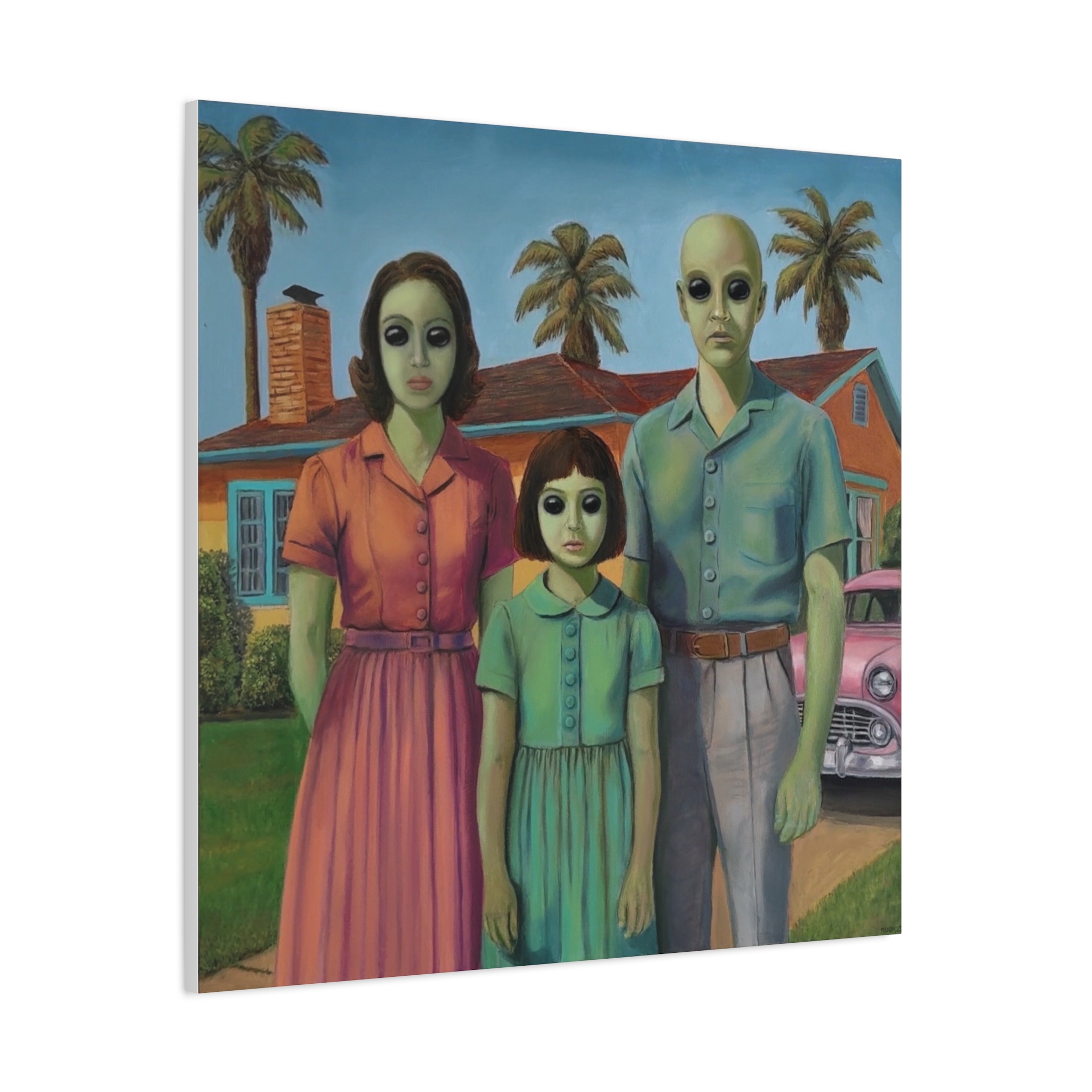 Case 13 Alien Family Matte Canvas Wall Art — Retro Suburban Portrait - Image 36